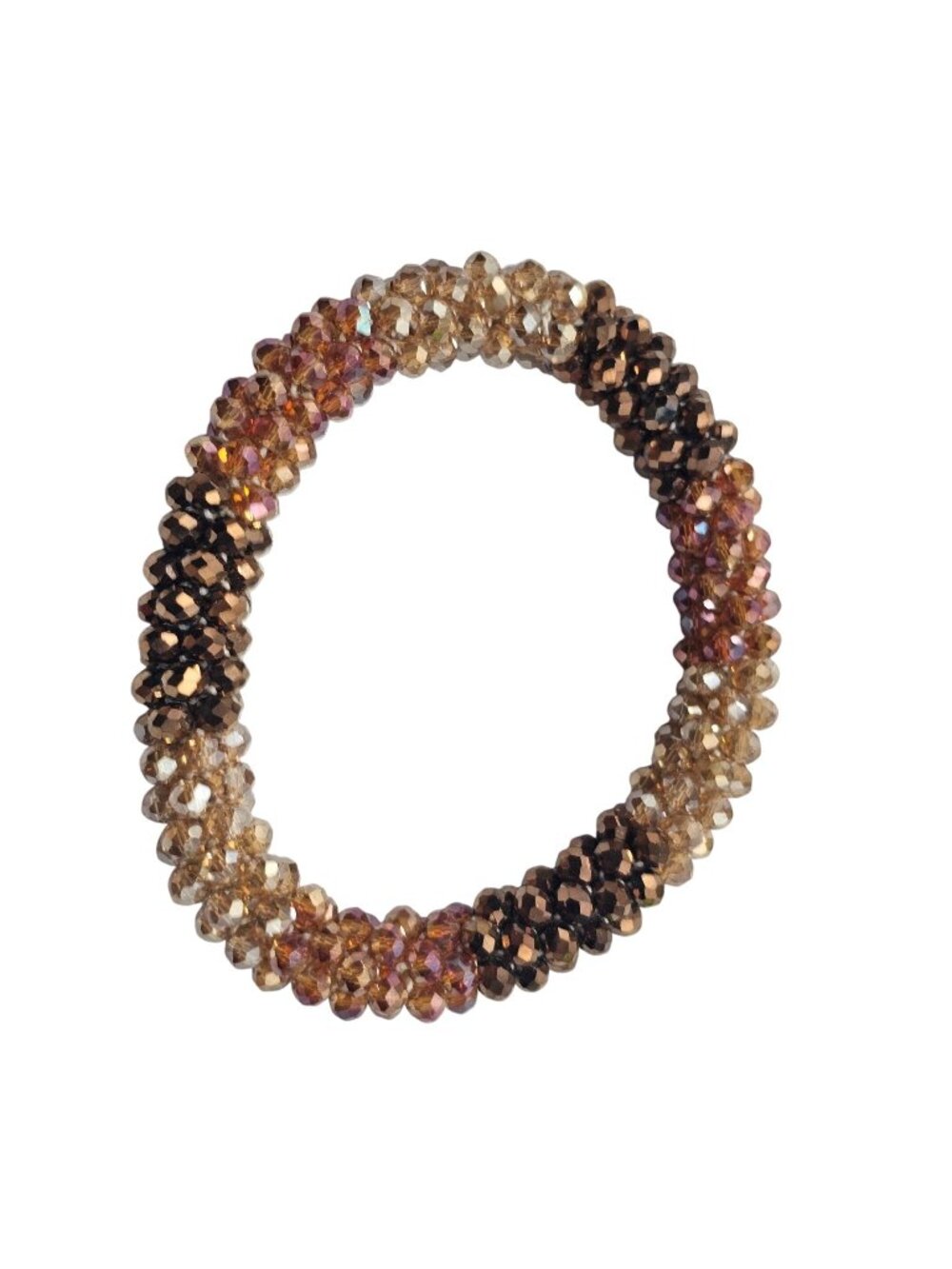 Crystal Beaded Stretch Bracelet With Brown Gold & Amber Ombre Sparkle Design